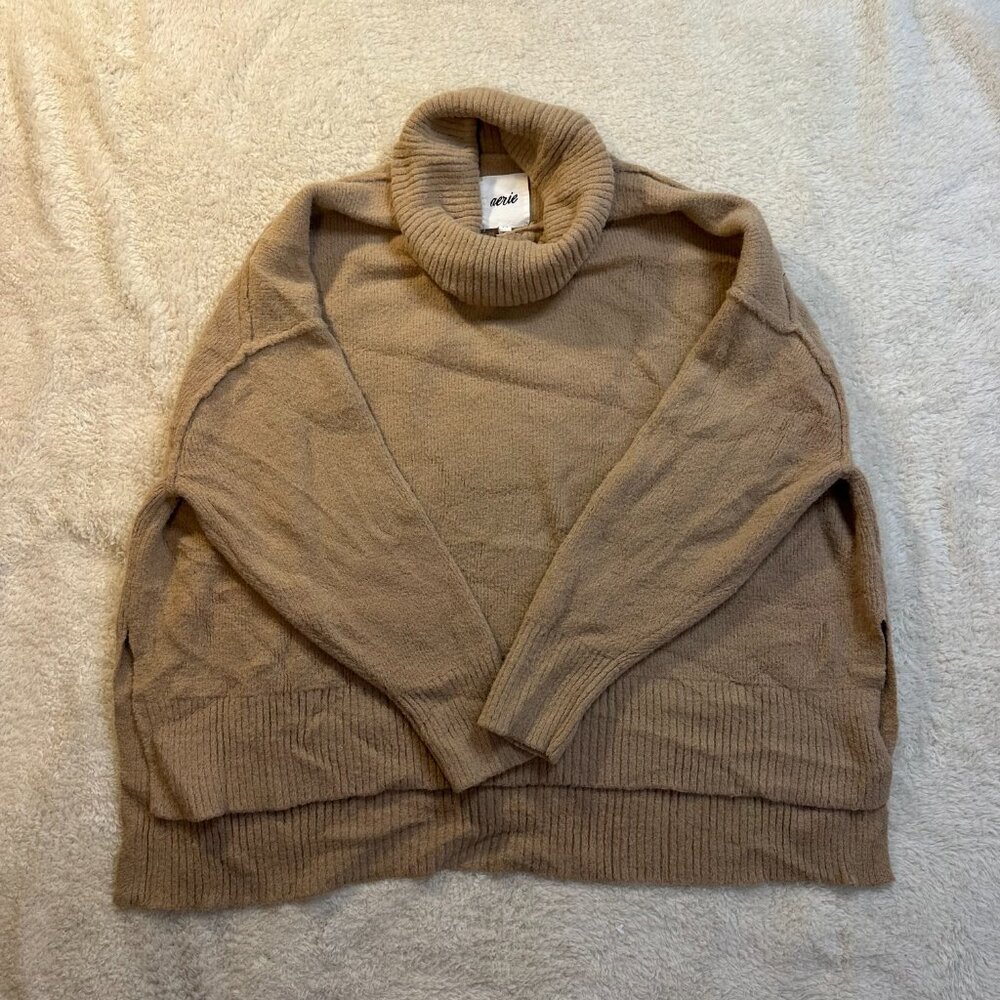 Aerie Camel Oversized Turtleneck Sweater Size Large
